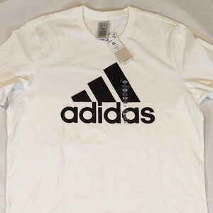 Adidas Men's White and Black Logo Tee XL NWT